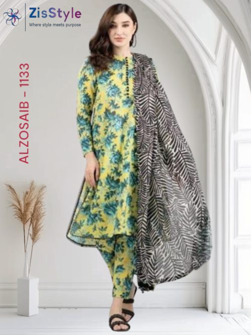 ALZOHAIB- BLOOM Sunshune Printtcari Premium Quality Digital Printed Lawn