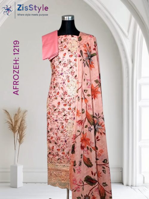 AFROZEH Malina- Embroidered Premium Quality Digital Printed 